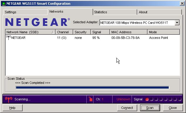 Utility showing discovered wireless networks