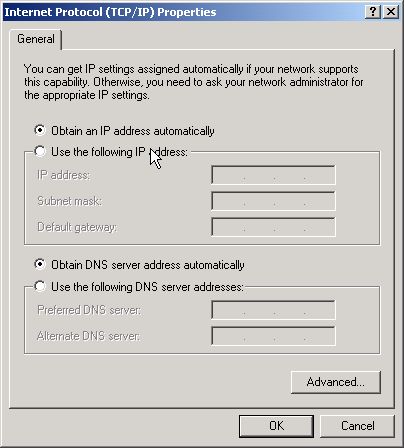 Ethernet adapter properties dialog