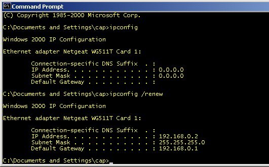 Lost DHCP address and ipconfig /renew to recover