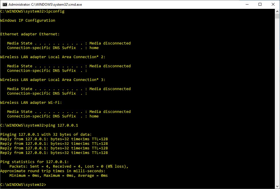 ipconfig command in a Command Prompt window